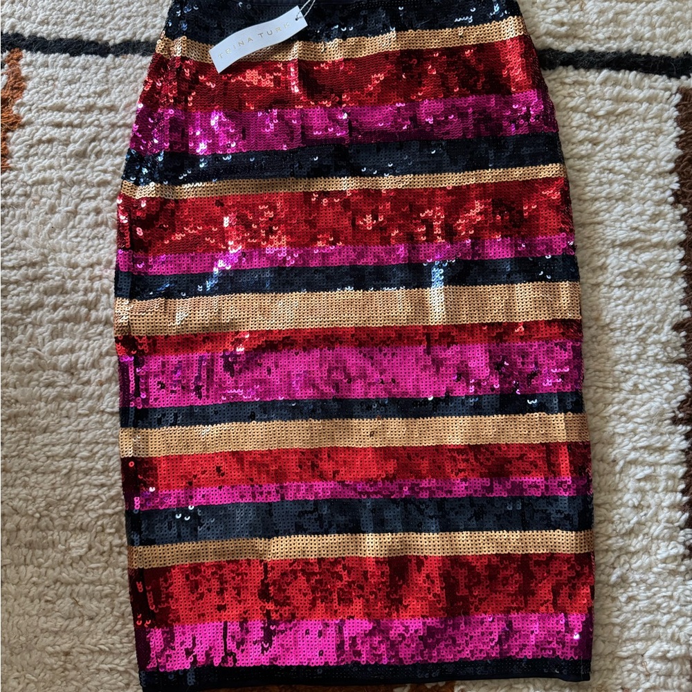 Trina Turk Sequin Pencil Skirt - Pink, Gold, Black
